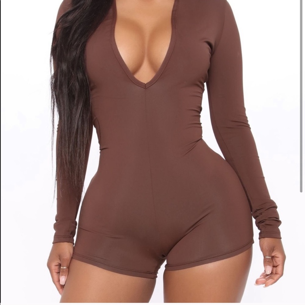 Brown ruched romper